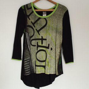 Simply Art Dolcezza Womens Top Tunic Medium Green Black Long Sleeve Viscose